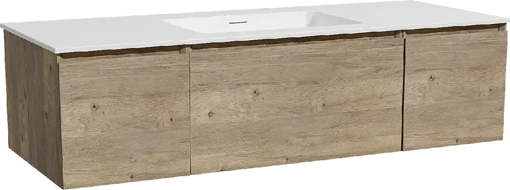 Storke Edge meuble salle de bains suspendu 135 x 52 cm chêne brut avec Mata plan simple en solid surface blanc mat