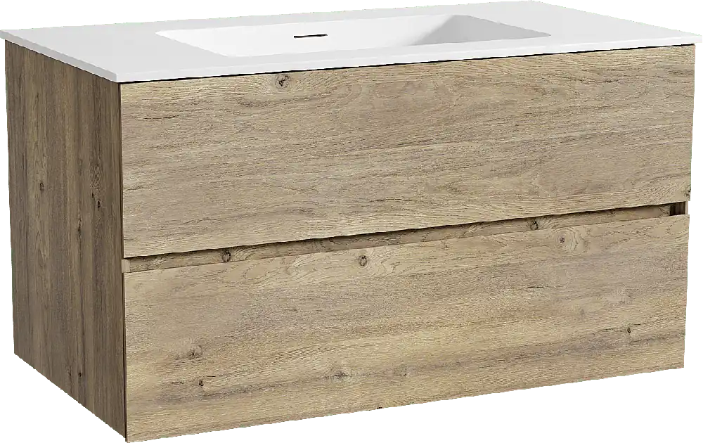 Storke Edge meuble salle de bains suspendu 95 x 52 cm chêne brut avec Mata plan simple en solid surface blanc mat