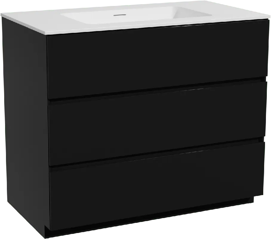 Storke Edge meuble salle de bains à poser 95 x 52 cm noir mat avec Mata plan simple en solid surface blanc mat