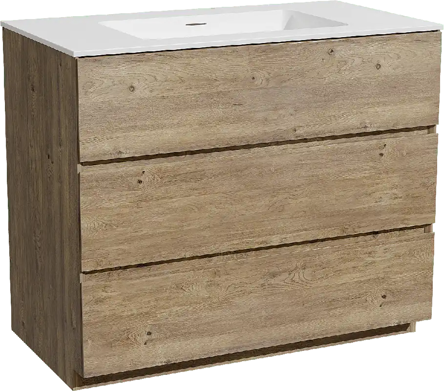 Storke Edge meuble salle de bains à poser 95 x 52 cm chêne brut avec Mata plan simple en solid surface blanc mat