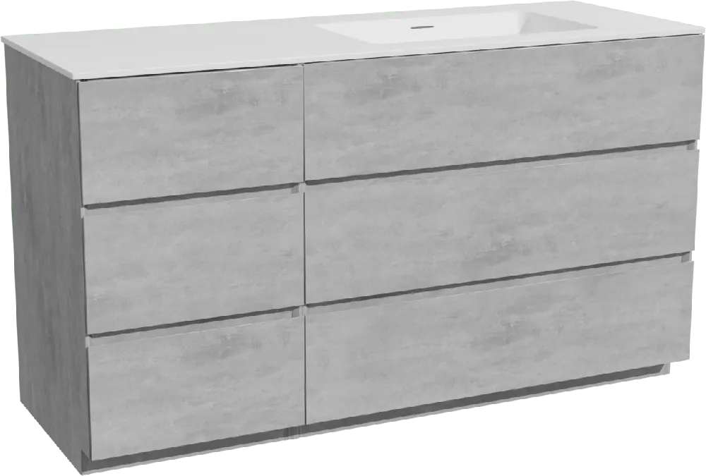 Storke Edge meuble salle de bains à poser 140 x 52 cm béton gris foncé avec Mata plan vasque asymétrique à droite en solid surface blanc mat