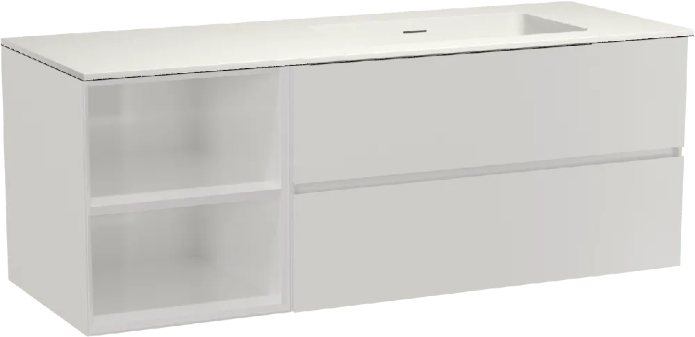 Storke Edge meuble salle de bains suspendu 140 x 52 cm blanc brillant avec Mata plan vasque asymétrique à droite en solid surface blanc mat
