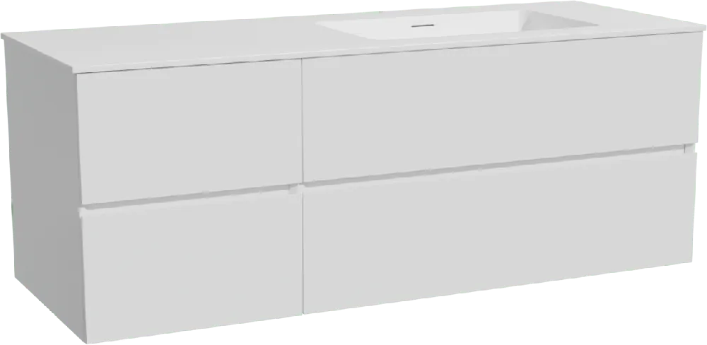 Storke Edge meuble salle de bains suspendu 140 x 52 cm blanc mat avec Mata plan vasque asymétrique à droite en solid surface blanc mat