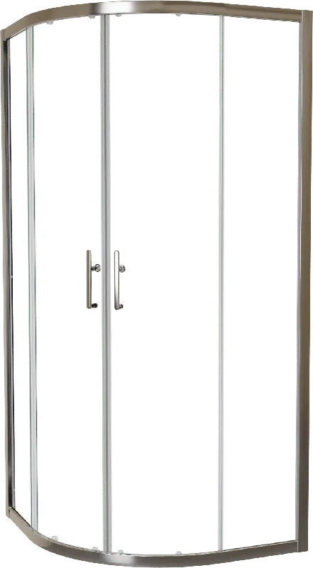 Linie Cadiz paroi d‘angle avec entrée d‘angle avec 2 portes coulissantes quart de rond 90 x 90 cm Verre transparent profil Brushed Chrome