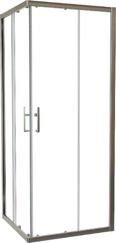 Linie Cadiz paroi d‘angle avec entrée d‘angle avec 2 portes coulissantes 80 x 80 cm Verre transparent profil Brushed Chrome