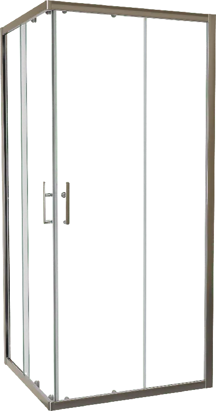 Linie Cadiz paroi d‘angle avec entrée d‘angle avec 2 portes coulissantes 90 x 90 cm Verre transparent profil Brushed Chrome