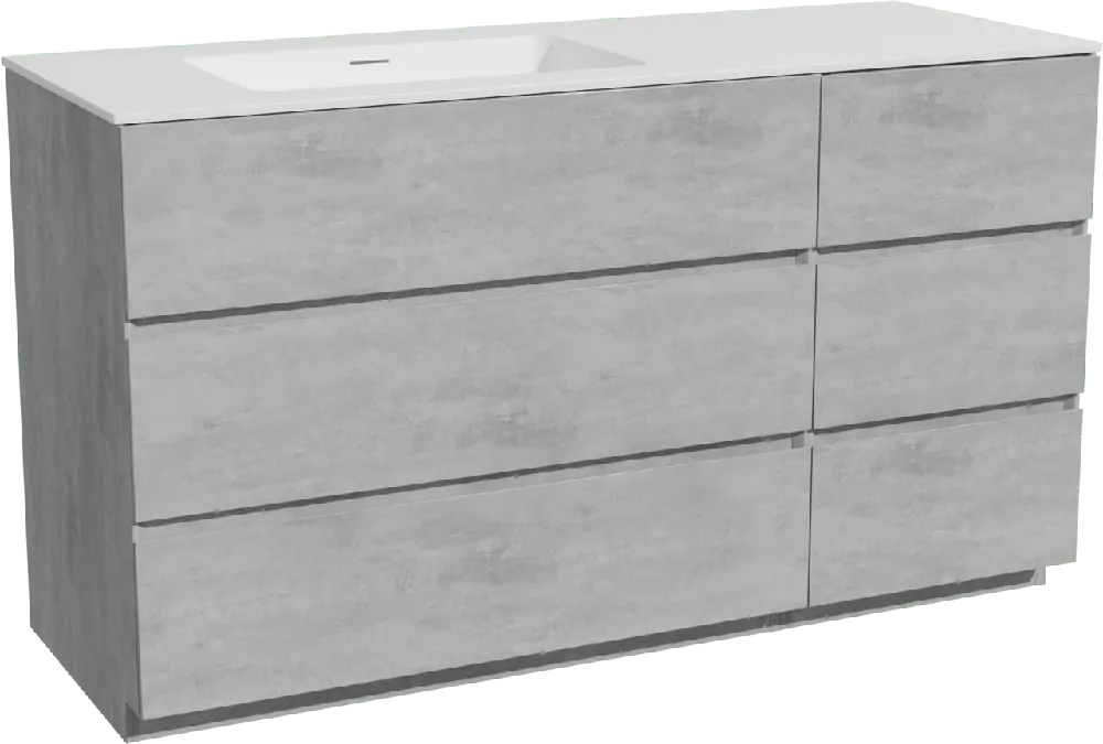 Storke Edge meuble salle de bains à poser 140 x 52 cm béton gris foncé avec Mata plan vasque asymétrique à gauche en solid surface blanc mat