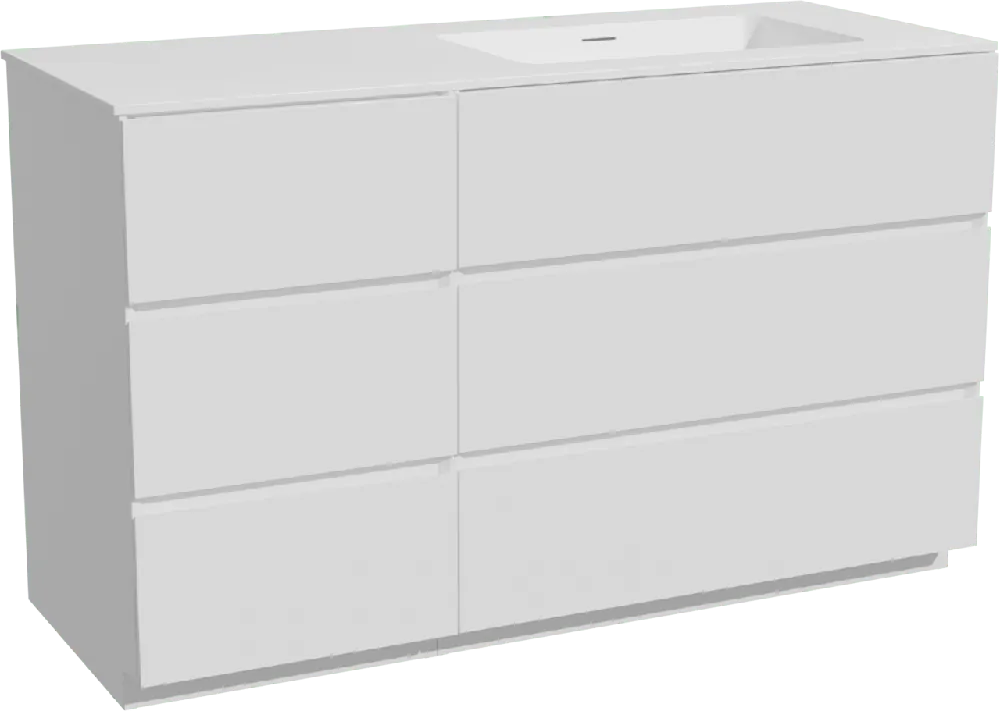 Storke Edge meuble salle de bains à poser 130 x 52 cm blanc mat avec Mata plan vasque asymétrique à droite en solid surface blanc mat