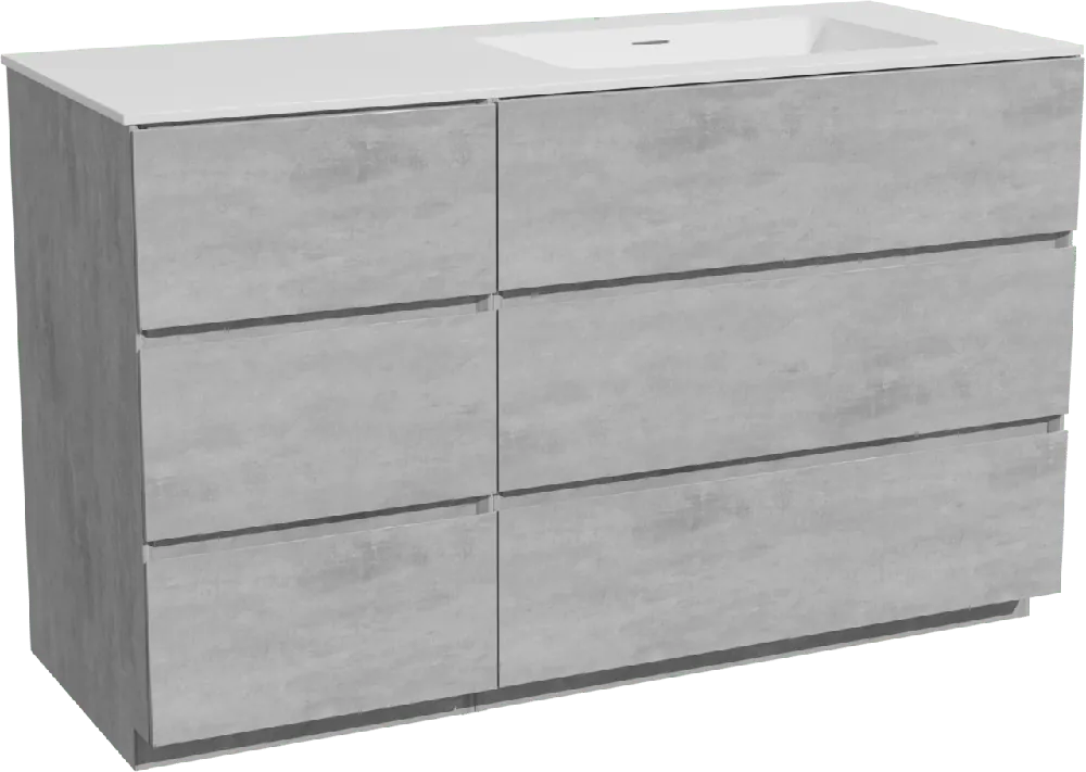 Storke Edge meuble salle de bains à poser 130 x 52 cm béton gris foncé avec Mata plan vasque asymétrique à droite en solid surface blanc mat