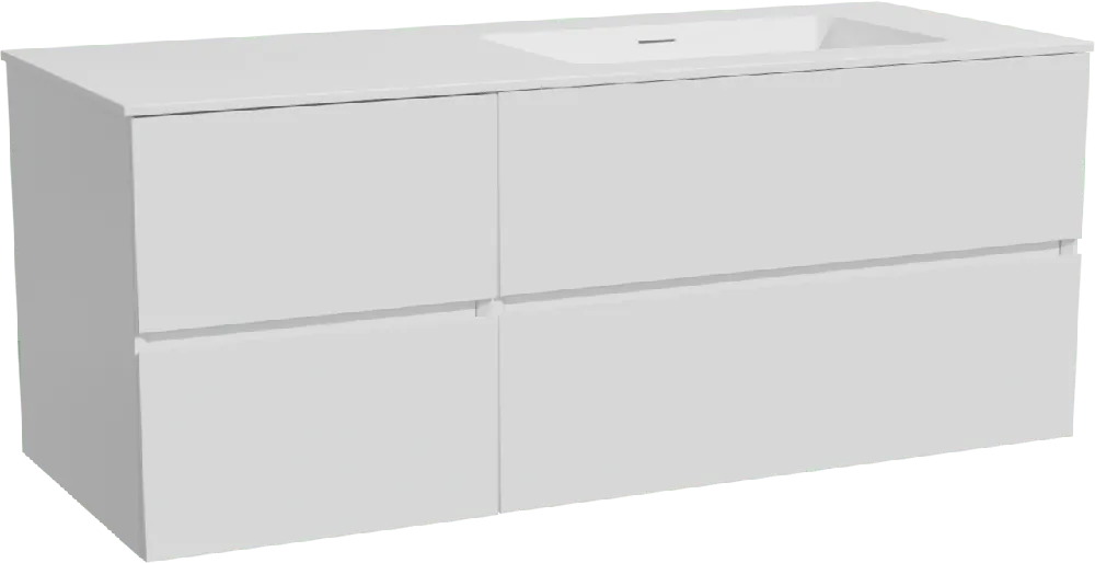 Storke Edge meuble salle de bains suspendu 130 x 52 cm blanc mat avec Mata plan vasque asymétrique à droite en solid surface blanc mat