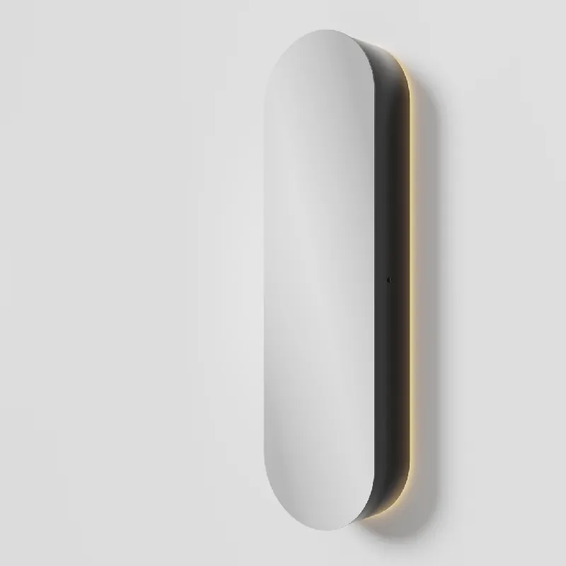 Balmani Mara collonne salle de bains suspendu avec miroir Ovale lumineux 45 x 160 cm Noir Mat