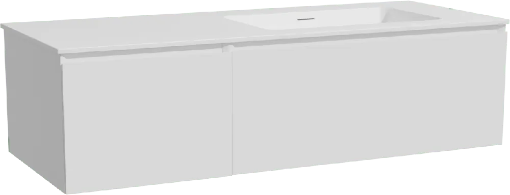 Storke Edge meuble salle de bains suspendu 130 x 52 cm blanc mat avec Mata plan vasque asymétrique à droite en solid surface blanc mat