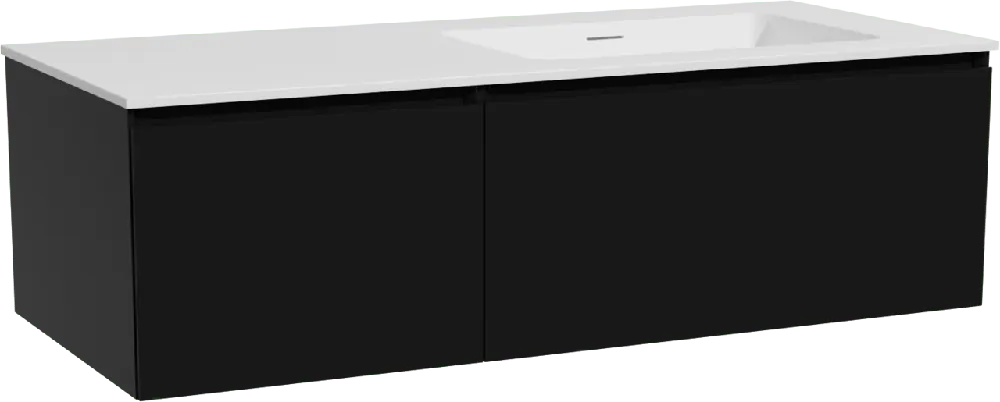 Storke Edge meuble salle de bains suspendu 120 x 52 cm noir mat avec Mata plan vasque asymétrique à droite en solid surface blanc mat
