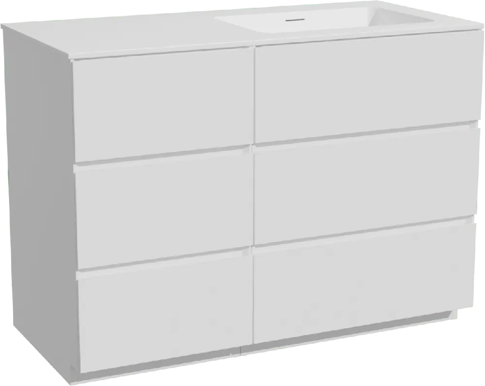 Storke Edge meuble salle de bains à poser 110 x 52 cm blanc mat avec Mata plan vasque asymétrique à droite en solid surface blanc mat