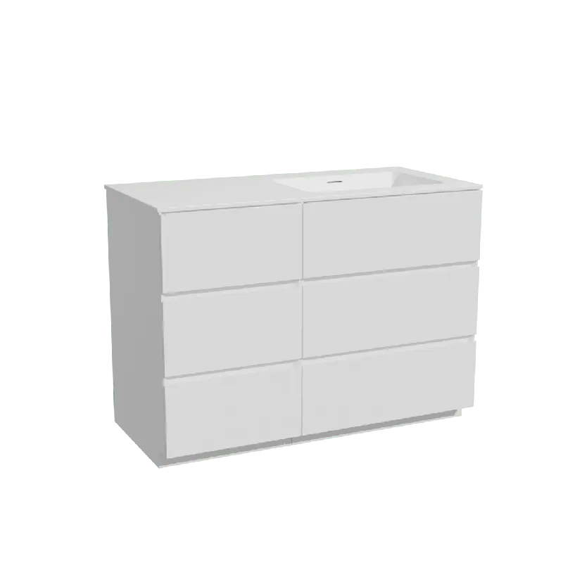 Storke Edge meuble salle de bains à poser 110 x 52 cm blanc brillant avec Mata plan vasque asymétrique à droite en solid surface blanc mat