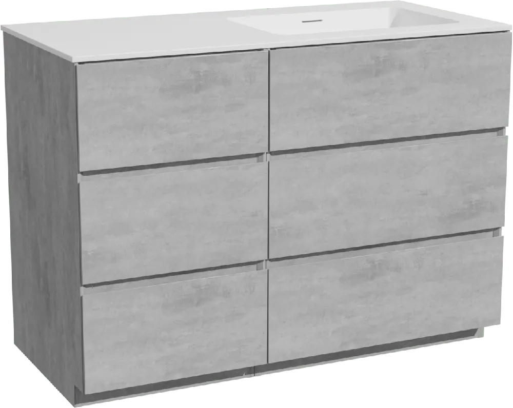 Storke Edge meuble salle de bains à poser 110 x 52 cm béton gris foncé avec Mata plan vasque asymétrique à droite en solid surface blanc mat