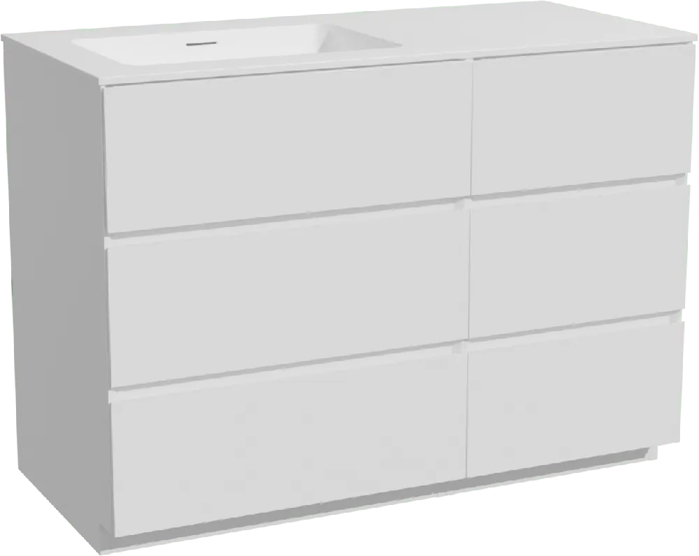 Storke Edge meuble salle de bains à poser 110 x 52 cm blanc mat avec Mata plan vasque asymétrique à gauche en solid surface blanc mat