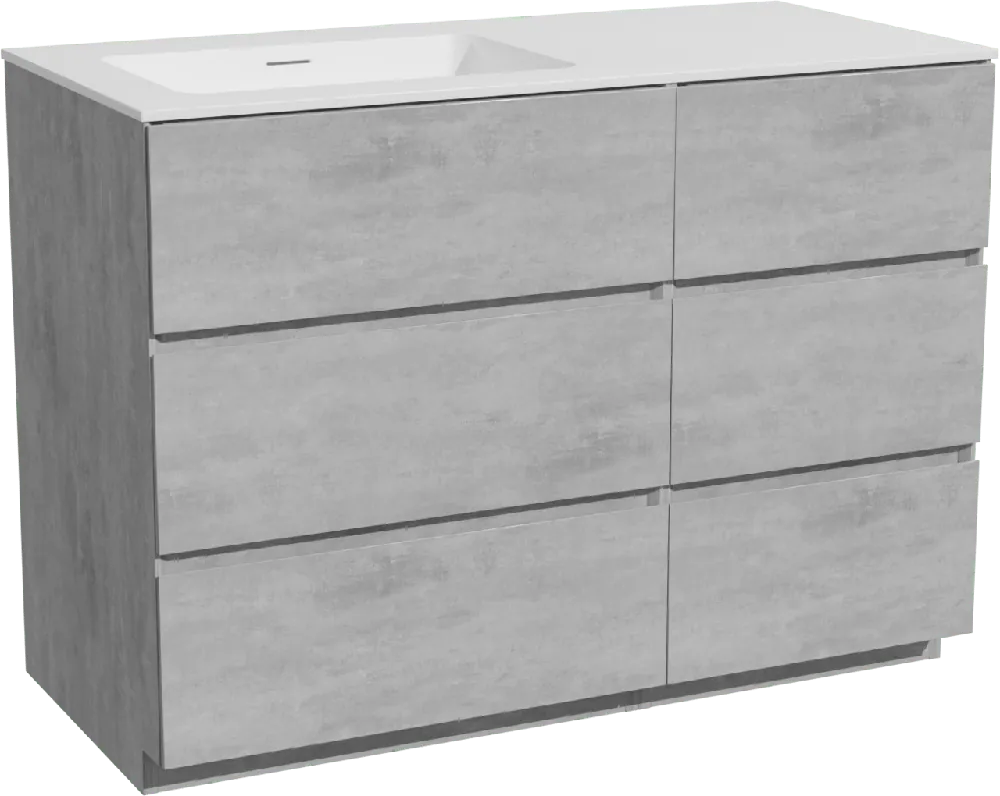 Storke Edge meuble salle de bains à poser 110 x 52 cm béton gris foncé avec Mata plan vasque asymétrique à gauche en solid surface blanc mat