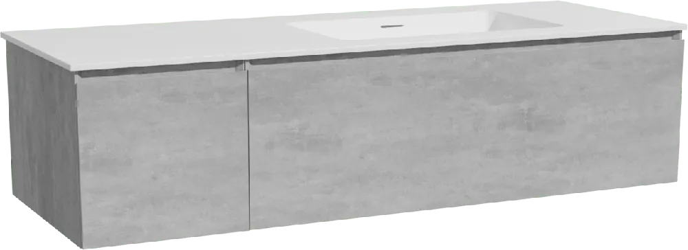 Storke Edge meuble salle de bains suspendu 140 x 52 cm béton gris foncé avec Mata plan vasque asymétrique à droite en solid surface blanc mat