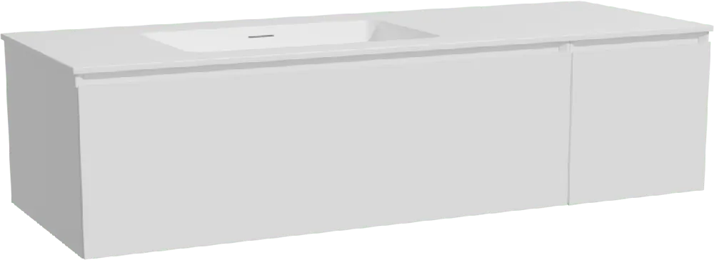 Storke Edge meuble salle de bains suspendu 140 x 52 cm blanc mat avec Mata plan vasque asymétrique à gauche en solid surface blanc mat