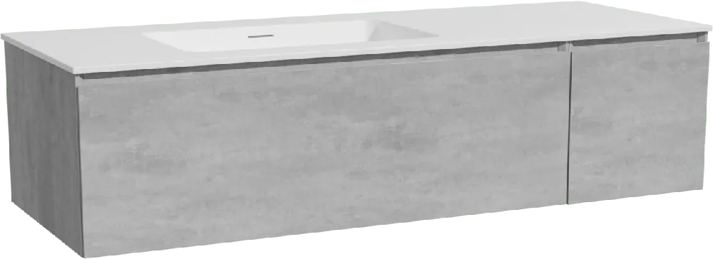 Storke Edge meuble salle de bains suspendu 140 x 52 cm béton gris foncé avec Mata plan vasque asymétrique à gauche en solid surface blanc mat