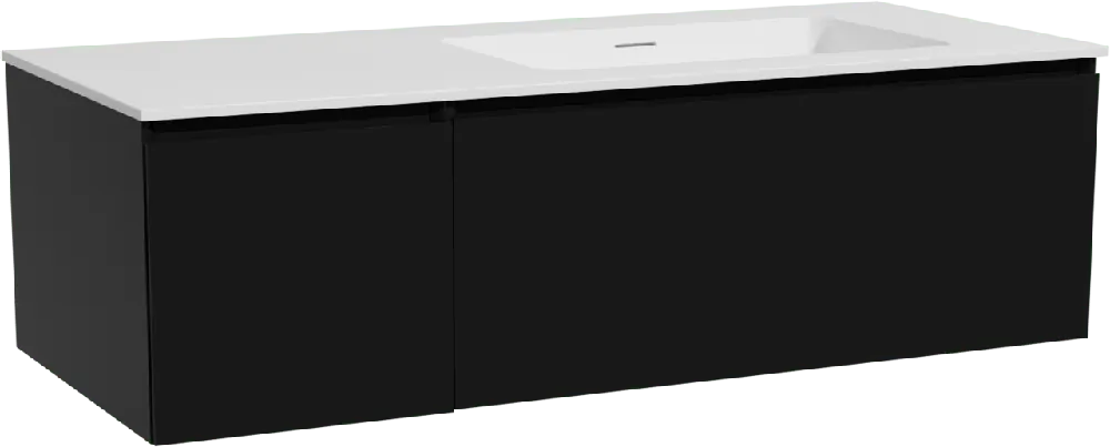 Storke Edge meuble salle de bains suspendu 120 x 52 cm noir mat avec Mata plan vasque asymétrique à droite en solid surface blanc mat