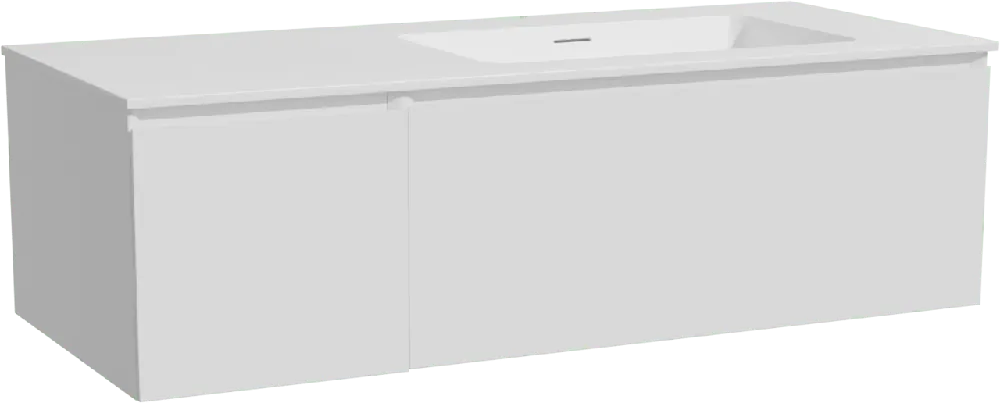 Storke Edge meuble salle de bains suspendu 120 x 52 cm blanc mat avec Mata plan vasque asymétrique à droite en solid surface blanc mat