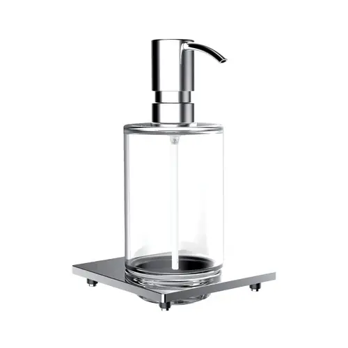 Distributeur de savon liquide de liaison emco pour garde-corps, transparent, verre cristal, pompe doseuse métal, env. 240 ml, chromé
