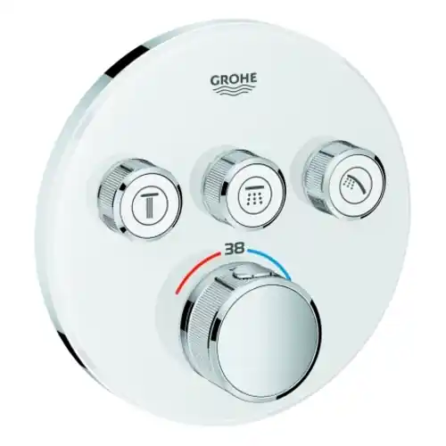 Grohe Grohtherm SmartControl Thermostat avec trois vannes d‘arrêt, rosace murale ronde, blanc lune