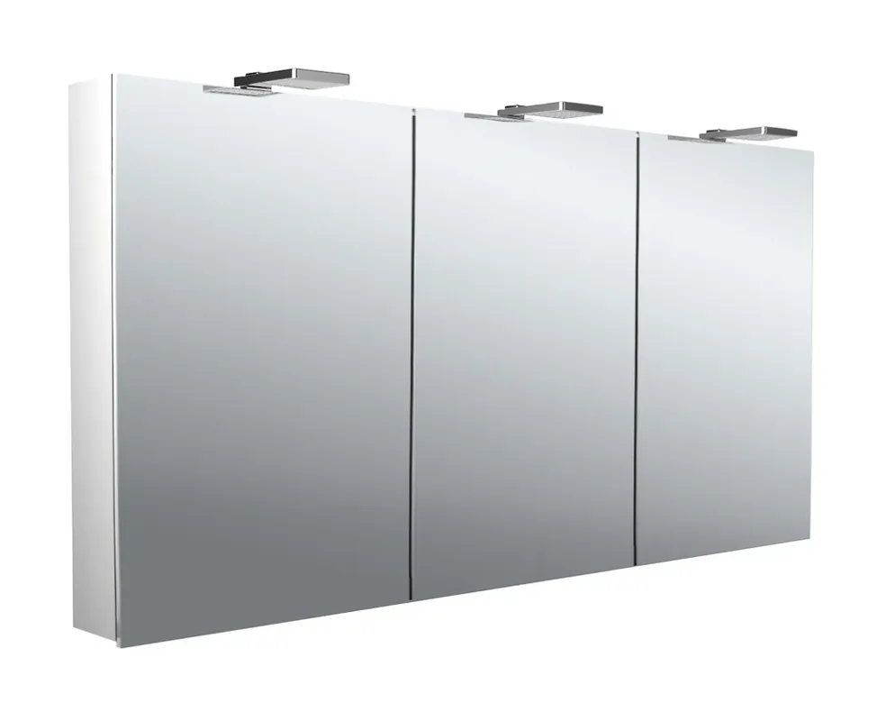 emco flat 2 style Armoire de toilette avec éclairage LED avec spots à poser, 3 portes, 1400x711x113mm