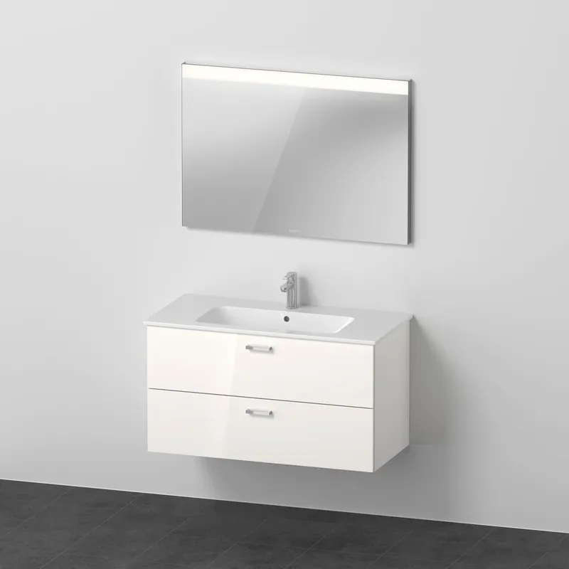 Duravit Xbase, ensemble de meubles muraux, avec miroir LED, lavabo et meuble sous-lavabo, largeur 1000 mm