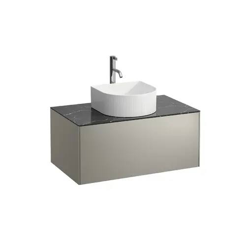 Tiroir Sonar en cours d‘utilisation, 1 tiroir, adapté aux cuvettes des lavabos 812340, 812341, 812342, 812343, découpe au milieu pour le lavabo et le robinet