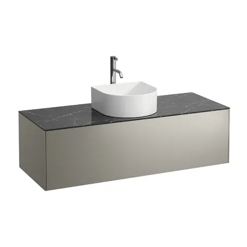 Tiroir Sonar en cours d‘utilisation, 1 tiroir, adapté aux cuvettes des lavabos 812340, 812341, 812342, 812343, découpe au milieu pour le lavabo et le robinet