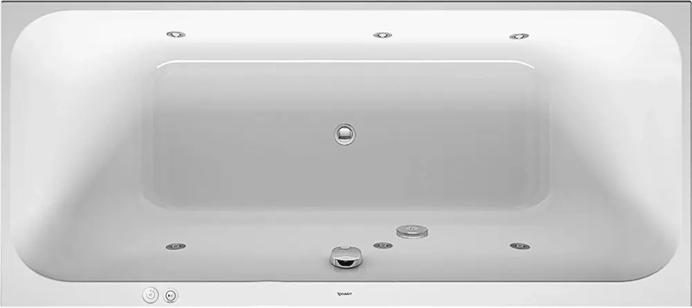 Baignoire balnéo Duravit Happy D.2, version à encastrer, 2 pentes de dos, bâti-support, garniture de vidage et de trop-plein, système Jet, 1800x800mm