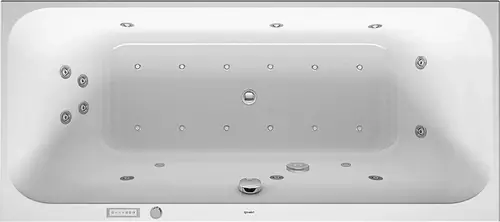 Baignoire balnéo Duravit Happy D.2, version à encastrer, double dos inclinés, bâti-support, garniture de vidage et de trop-plein, système combiné E, 1800x800mm