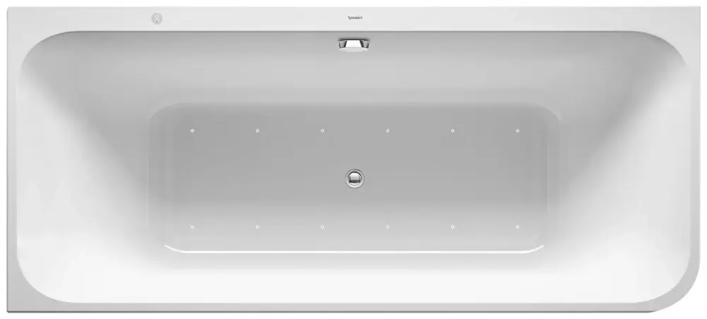 Baignoire balnéo Duravit Happy D.2, coin à gauche, double dos inclinés, habillage acrylique moulé, garniture de vidage et de trop-plein, système Air, 1800x800mm