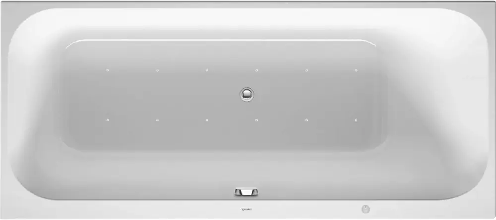 Baignoire balnéo Duravit Happy D.2, version à encastrer, simple dos à droite, bâti-support, garniture de vidage et de trop-plein, système Air, 1700x750mm