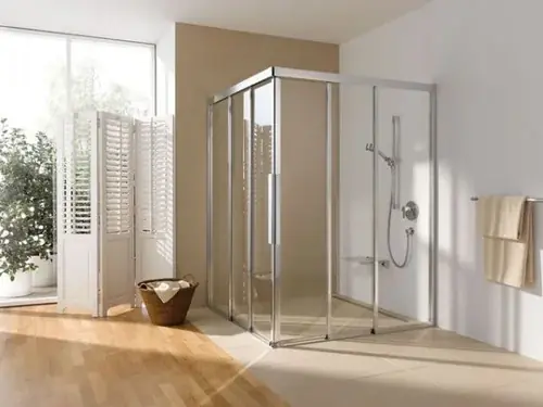 Cabine de douche d‘angle corail porte coulissante en trois parties - demi partie myDay Comfort ESFBF3S gauche 150 1485-1505x2000mm
