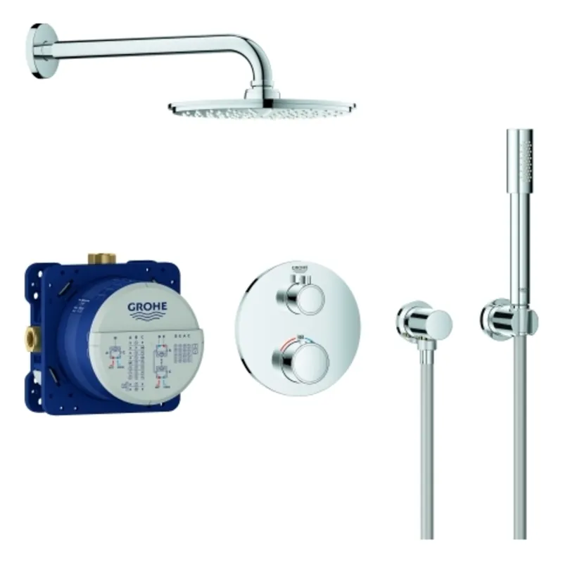 Système de douche encastré Grohe Grohtherm avec Rainshower Cosmopolitan 210, inverseur 2 voies intégré, 2 consommateurs, chromé