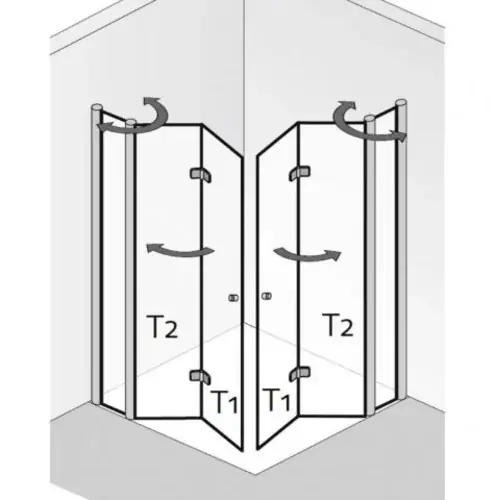 HSK Exklusiv entrée d‘angle avec portes pliantes sur le côté, dimensions 100 x 100 x 200 cm