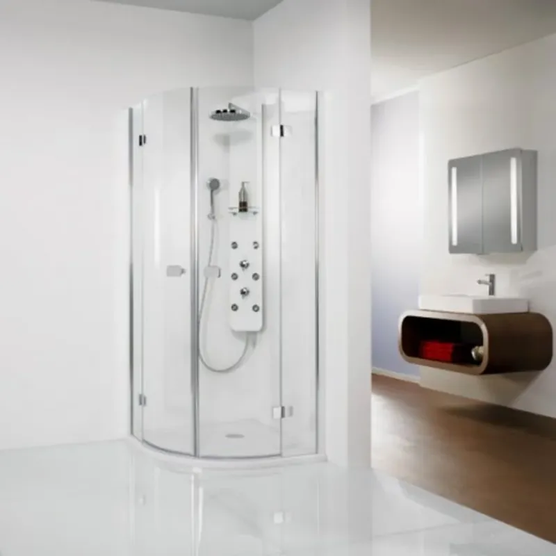 Douche ronde HSK Premium Softcube avec 2 portes battantes, dimensions 90 x 90 x 200 cm, rayon 550 mm