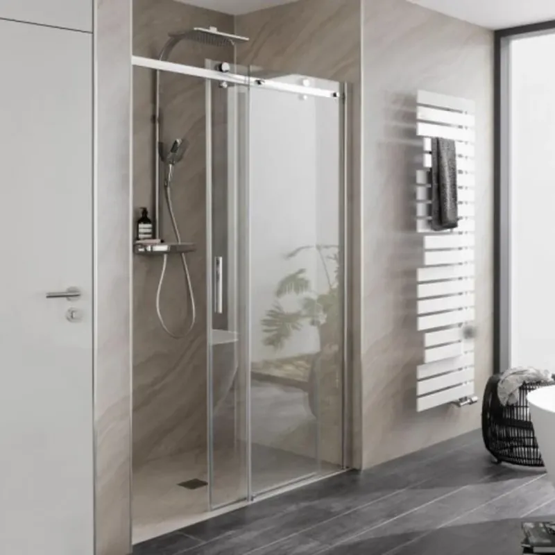 HSK Premium Softcube porte coulissante 2 vantaux dans niche, dimensions 120,0 x 200,0 cm, élément fixe à droite