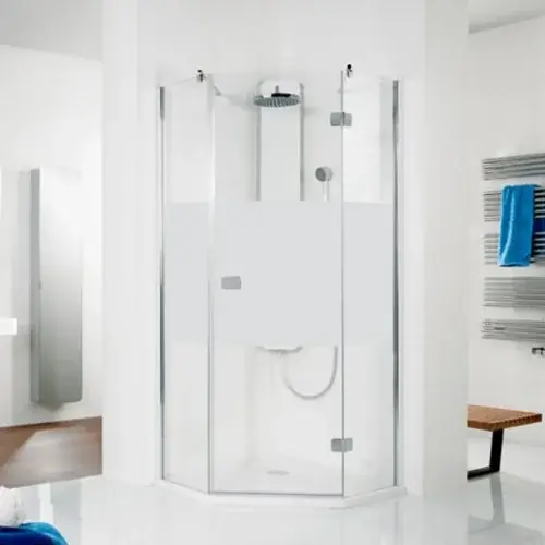 Douche pentagonale HSK Premium Softcube en 3 parties, avec 1 porte pivotante, dimensions 100 x 100 x 200 cm, butée droite