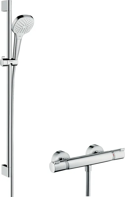 hansgrohe Croma Select E système de douche en surface Vario avec Ecostat Thermostat confort et barre de douche 90 cm, blanc/chrome