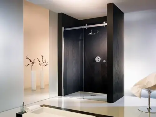 HSK Atelier porte coulissante 2 vantaux dans niche, dimensions 120,0 x 200,0 cm, élément fixe à gauche