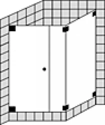 Douche d‘angle SPRINZ Omega sur mesure avec porte battante ou porte avec paroi latérale avec paroi latérale, dimensions jusqu‘à 1000x1000x2000mm