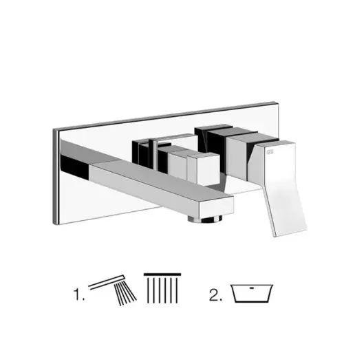 Gessi Rettangolo K, ensemble de douche prêt à lemploi pour mitigeur monocommande encastré avec bec de baignoire, inverseur 2 voies, sortie ouverte sur le corps encastré, après transformation bec de baignoire, 735
