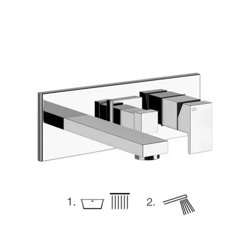 Set de finition Gessi pour mitigeur monocommande BRAUSE avec inverseur 2 voies et bec de baignoire, 1 sortie sortie libre sur UPK sortie après inverseur bec de baignoire