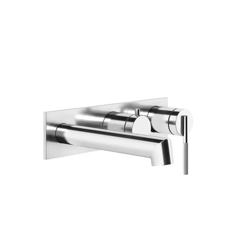 Ensemble prêt-à-monter Gessi Ingranaggio, plaque carrée pour mitigeur monocommande encastré, baignoire avec cartouche déviatrice à 2 voies, bec 188-158 mm
