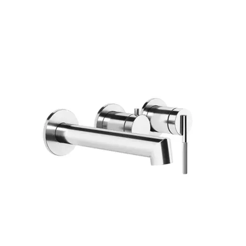 Ensemble prêt à poser Gessi Ingranaggio, rosaces rondes pour mitigeur monocommande encastré, baignoire avec cartouche déviatrice à 2 voies, bec 188-158 mm